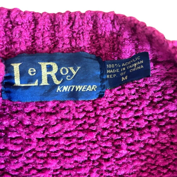 LeRoy Vintage Cardigan Sweater Size
Medium Magenta Open Front Patch Pockets 70s - Picture 3 of 9